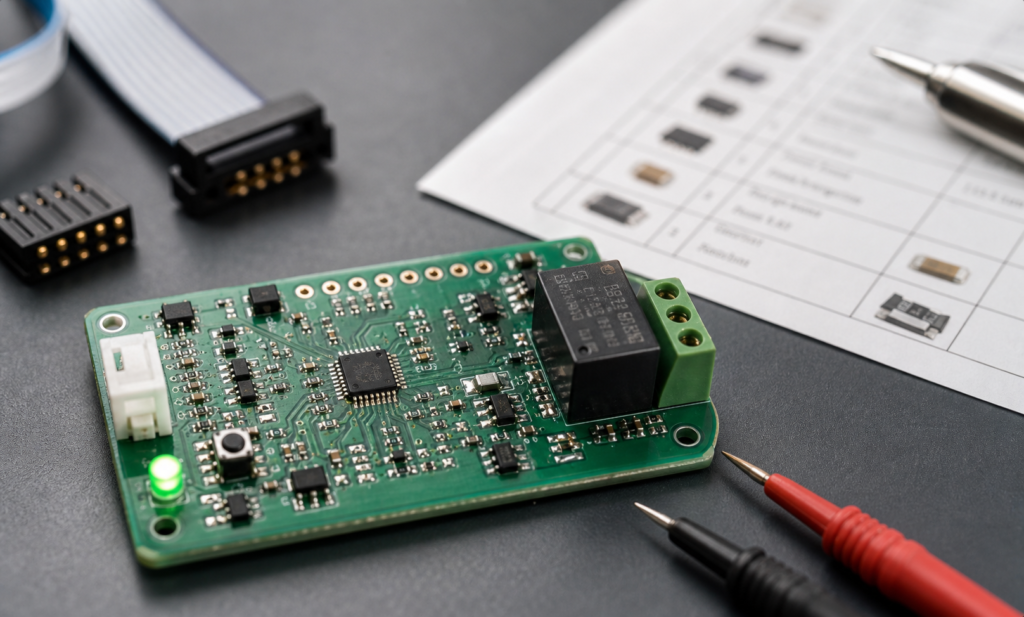 CH32V003 low-cost RISC-V MCU design concept with programming pads and compact control PCB