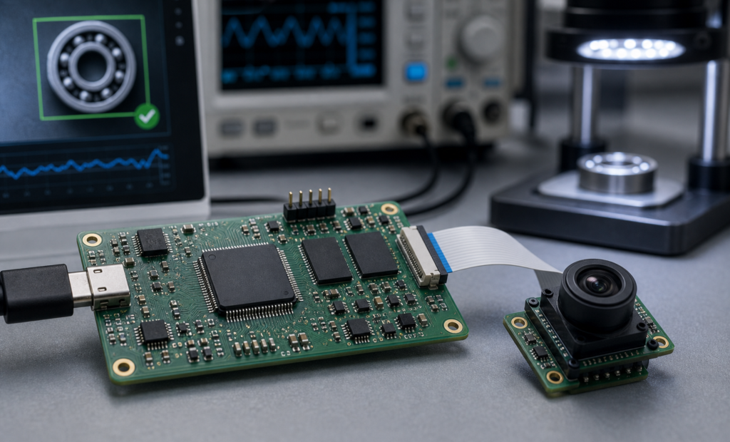STM32N6 edge AI MCU concept with camera pipeline and embedded inference validation setup